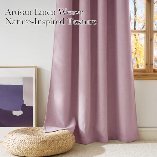 NICETOWN Faux Linen Pink Blackout Curtains 42"W x 63"L - 2 Panels