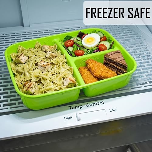 Neez 2 Pack 48oz Bento Lunch Containers - 3 Compartment, Leak Proof & Microwave Safe