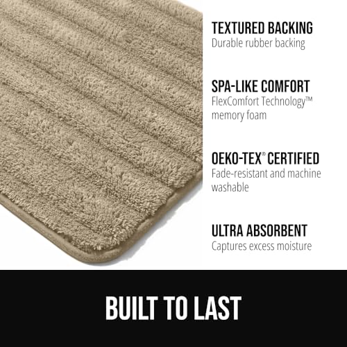 GORILLA GRIP 30x18 Beige Memory Foam Bath Mat with Textured Backing
