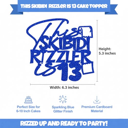 Skibidi Rizzler 13 Cake Topper - Glitter Birthday Decoration for Teens
