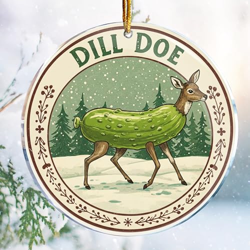 Funny Christmas Ornament - Naughty Deer Pickle Gag Gift Acrylic Decor - 3.6in