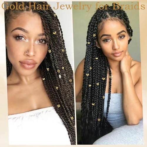 50-Piece Gold Hair Jewelry and Braid Rings Adjustable Cuffs
