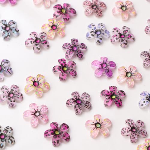 150 Pcs Leopard Print Flower Nail Charms 3D Floral Rhinestones