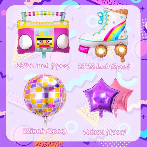 90s Retro Disco Balloons Set - Boombox & Roller Skate Decorations