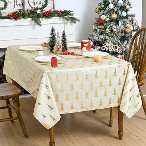 Horaldaily Beige Christmas Tree Sequin Tablecloth 60x140 Inch Rectangular