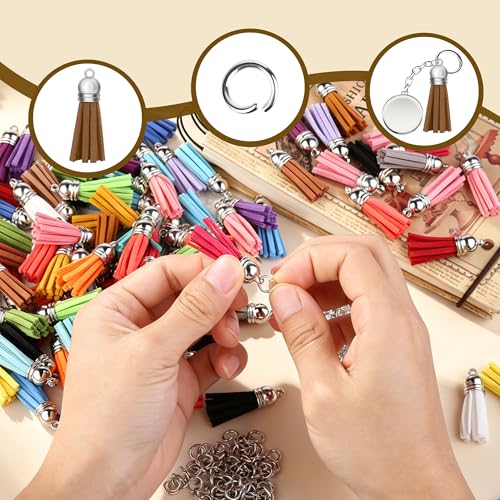 50-Piece Faux Leather Tassel Charm Set for Keychains - 25 Multi Colors
