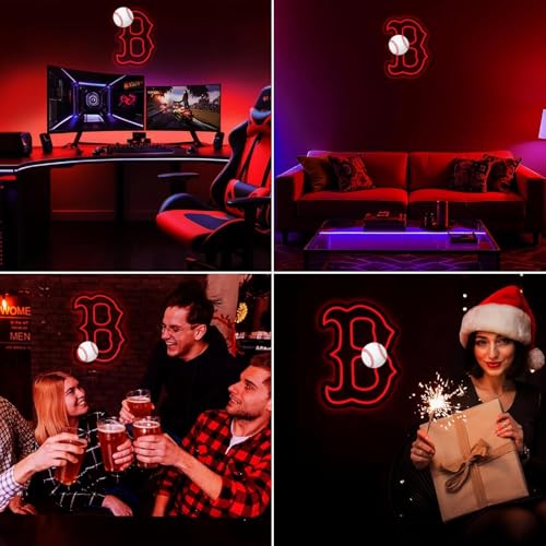 Red Socks Neon Sign - Boston BRS Logo Dimmable Wall Art for Bar Party Man Cave
