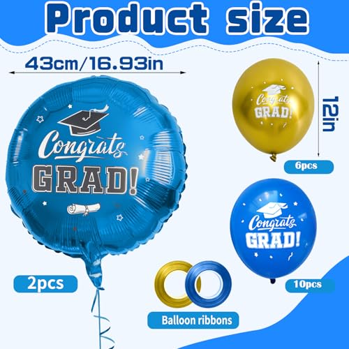 LERCTH 2025 Graduation Balloons Set Blue & Gold Foil and Latex