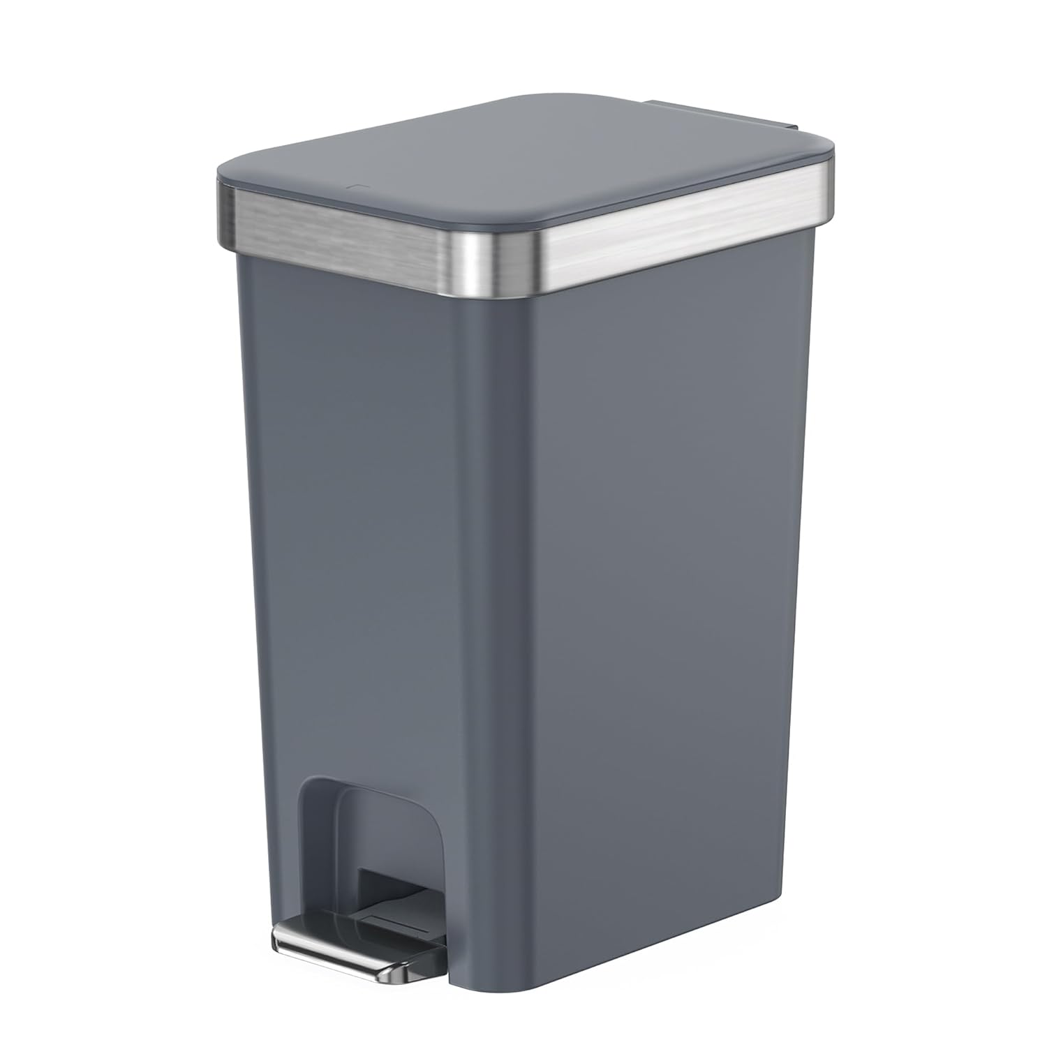 Regine Switzerland Slim Bathroom Trash Can - Soft Close Lid, 10L/2.6 Gallon, Modern Dark Gray Waste Basket