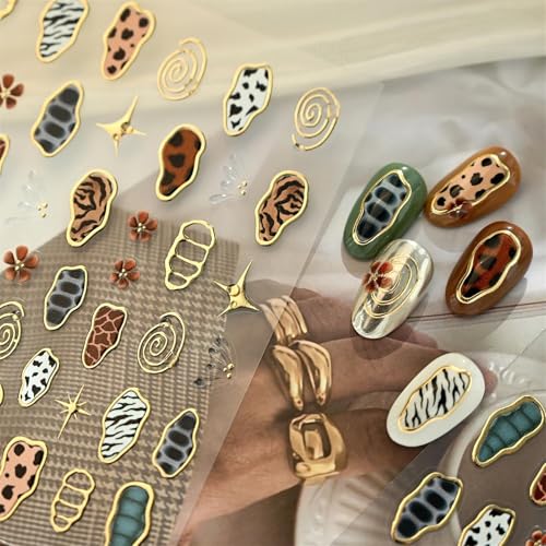 IDDFEVE Leopard Zebra Print Nail Stickers Gold Foil Geometric Decals