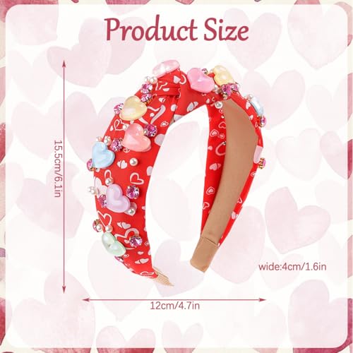 Valentines Knotted Headband for Women Pearl Rhinestone Red Hair Band