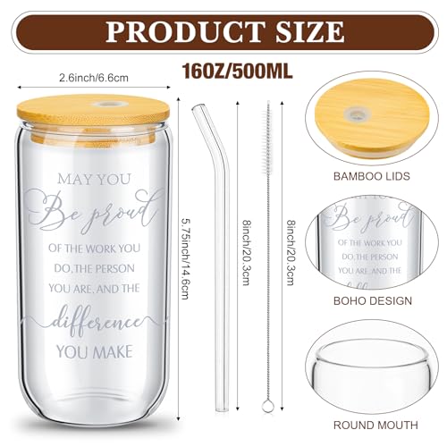 Layhit Elegant Style 24 Pack Thank You Glass Cups with Lids & Straws, 16 oz Can Shaped Beer Glasses for Gifts