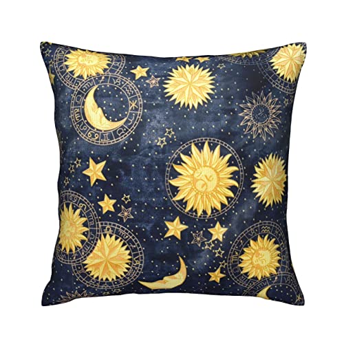 VARUN 18x18 Inch Golden Stars Moon Sun Throw Pillow Cover