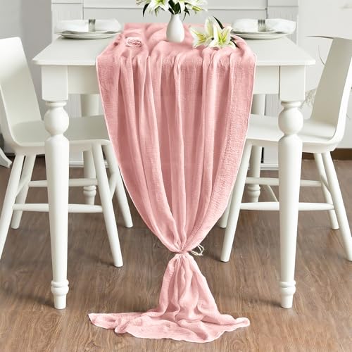 Pink Cheesecloth Table Runner 10ft 3 Pack - Boho Wedding Decor