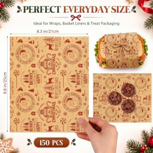 Christmas Wax Paper Sheets - Brown Reindeer Pattern, 150 Pack