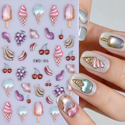 5D Embossed Flower Bee Nail Stickers 4 Sheets Spring Floral Decals