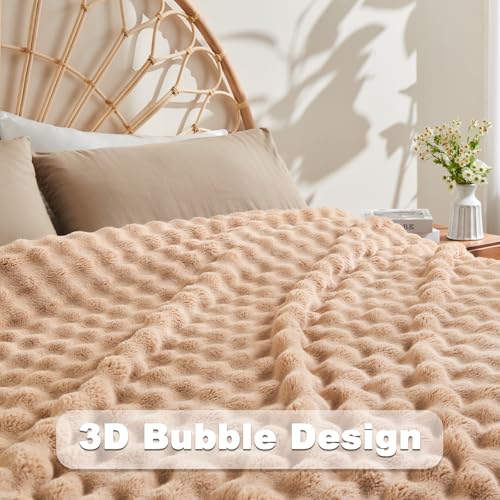 Brown 3D Bubble Flannel Throw Blanket 50x60 Inches for Couch & Bed - NEWCOSPLAY