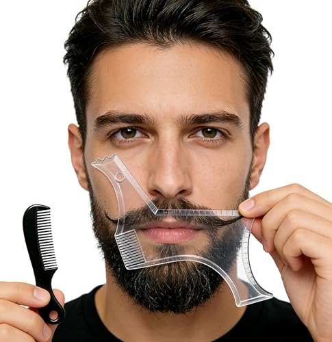 UNHER Men's Beard Trimming Kit & Shaping Template with Pocket Comb