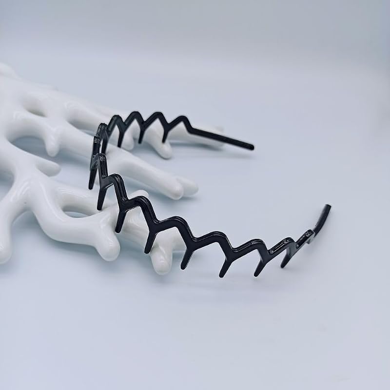 4Pcs Black Plastic Zigzag Headbands with Teeth Wavy Hair Combs