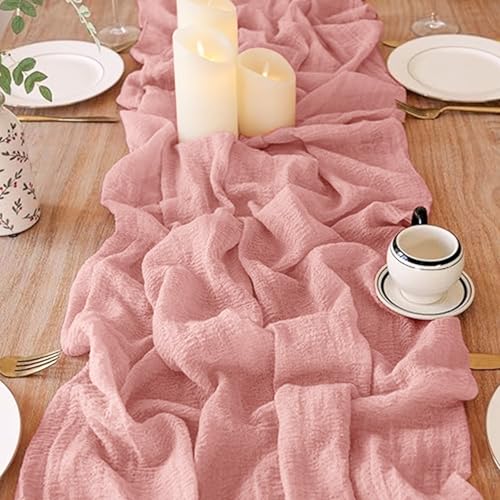Pink Cheesecloth Table Runner 10ft 3 Pack - Boho Wedding Decor