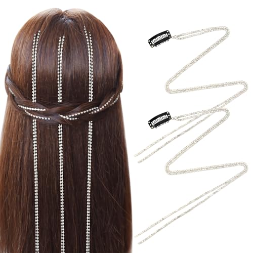Rhinestone Hair Chains Silver Clip-In Tassel Hair Jewelry 2 Pcs