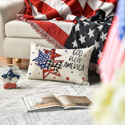 AVOIN colorlife 4th of July God Bless America Throw Pillow Cover 12x20 Inch Flag Stars Decor