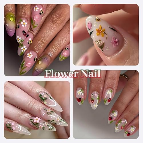 Brtavizvy 5D Embossed Flower Nail Art Stickers - Spring Floral & Leaf Decals with Tweezer