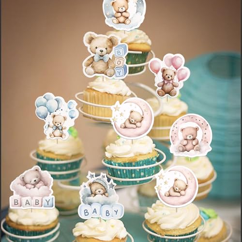 40 Pack Baby Bear Cupcake Toppers for Gender Reveal & Birthdays