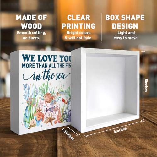 ZODGMED Nursery Desk Decor Wooden Sign P7 - We Love You More Than All The Fish in The Sea