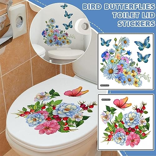 Waterproof Floral and Butterfly Toilet Lid Stickers - Set of 10