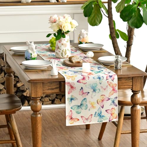 Butterfly Table Runner 13x72 Inch Pink Floral Spring Summer Decor