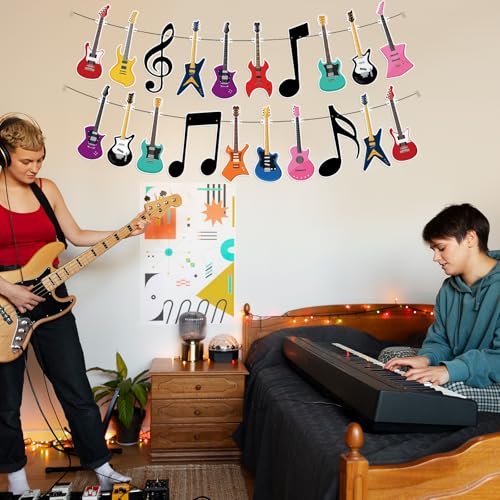 Guitar Cutout Banner for Music Theme Party Decor - 20 Pieces