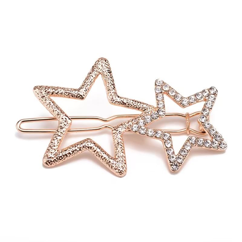 Silver Bling Rhinestone Star Hair Clips Set - 2Pcs Metal Geometric Barrettes