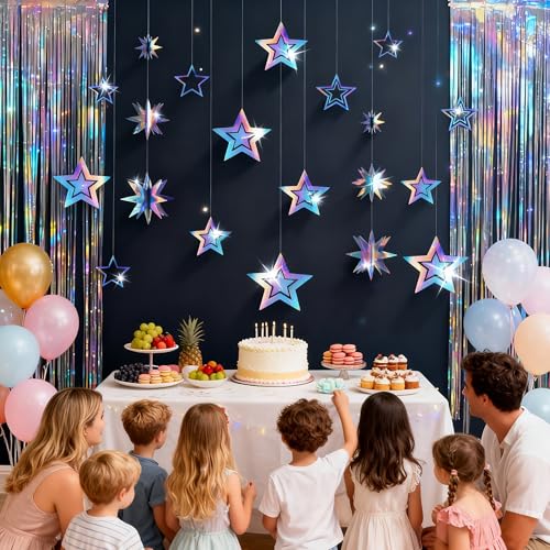 14pc Iridescent 3D Star Garland for Parties & Decor