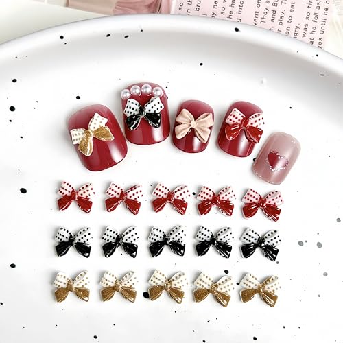 150Pcs 3D Bow Nail Charms - Polka Dot Ribbon Bowknot Rhinestones for Acrylic Nails
