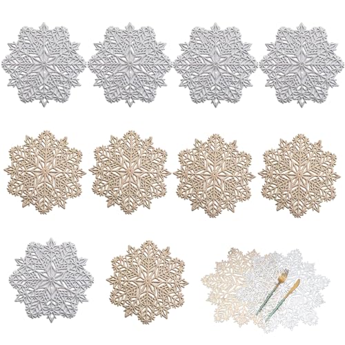 Christmas Snowflake Coasters Set - 10 PVC Holiday Drink Mats for Party & Kitchen Decor