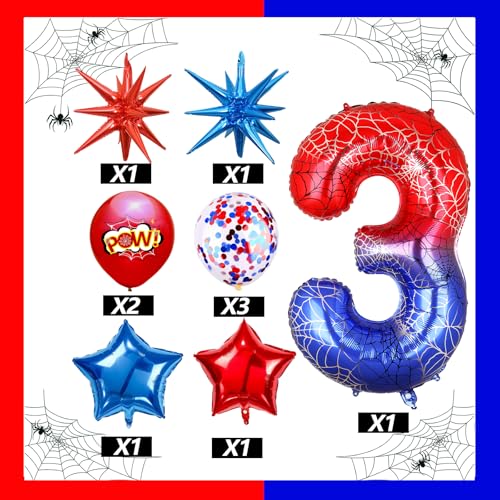 40 Inch Spider Theme Number 3 Foil Balloon Set for Kids