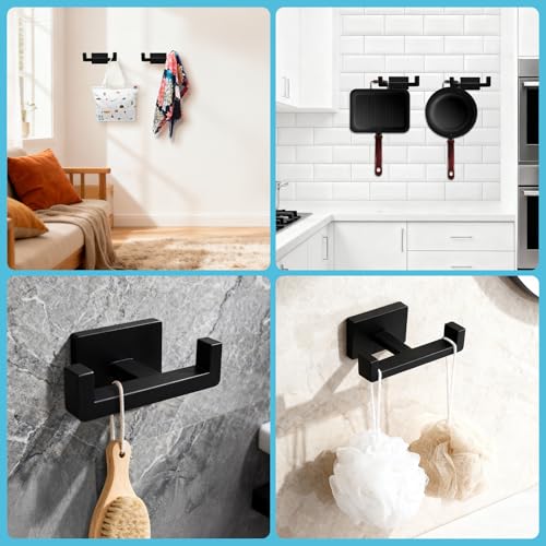 Double Towel Hook, Matte Black 304 Stainless Steel Wall Mount Robe Hook