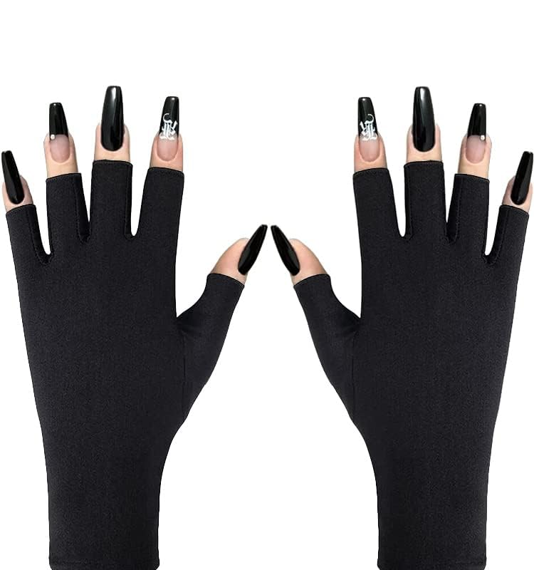 Doubao Anti-UV Gel Nail Lamp Gloves - Fingerless UV Protection Manicure Gloves Black