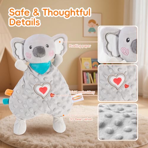JINBOBUBU Koala Baby Security Blanket, Organic Cotton Plush Lovey
