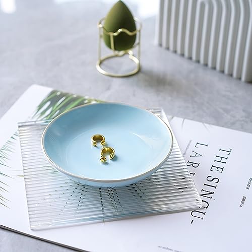 HANKOR 4.75" Ceramic Jewelry Tray - Light Blue Trinket Dish for Rings