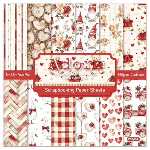 Valentine Scrapbook Paper 6x6 Inch 24 Sheets Patterned Cardstock Kit