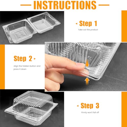 50 Pack Clear Plastic Clamshell Food Containers, Hinged Takeout Trays