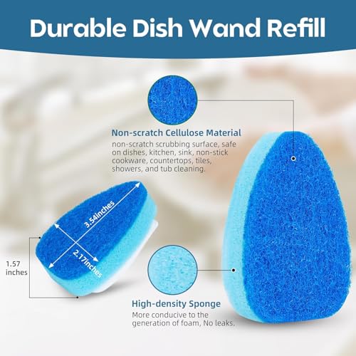 Dish Wand Sponge Refills - 6 Non-Scratch Replacement Heads