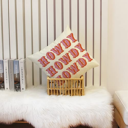 Ogiselestyle Farmhouse 18x18 Inch Pillow Covers with Howdy Quote - Rustic Cushion Cover for Sofa & Home Decor