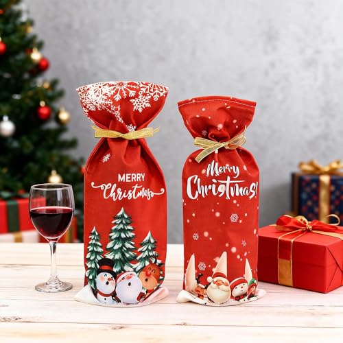 Yahpetes Christmas Wine Bottle Bags - 2 Pack Santa & Snowman