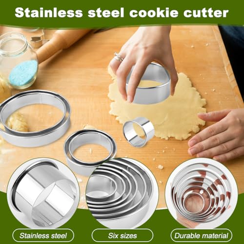 Round Cookie Cutter Set Stainless Steel 6-Piece Baking Tools - Silver