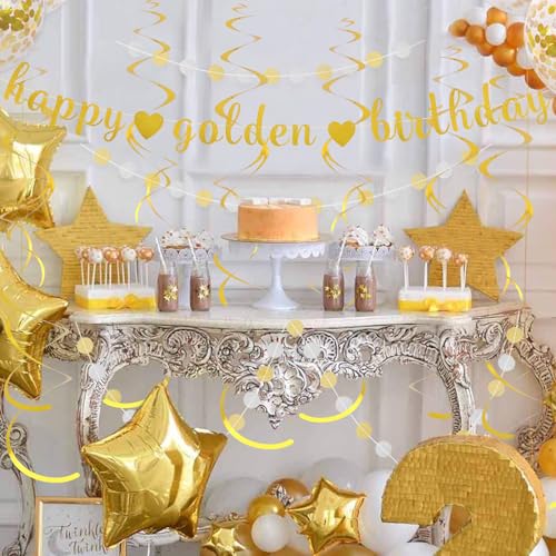 Happy Golden Birthday Banner with Metallic Foil Swirls