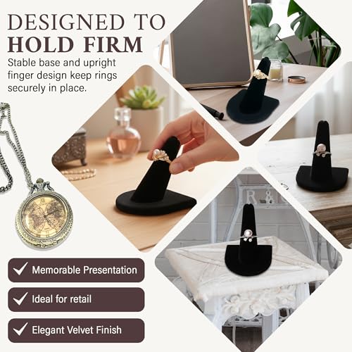 Pack of 2 Black Velvet Ring Display Stands - Jewelry Organizer for Weddings & Retail
