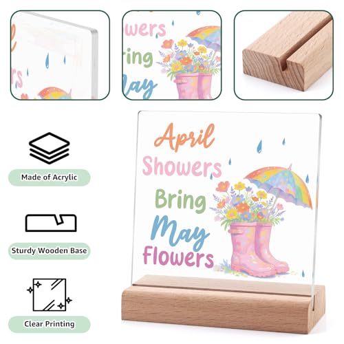 Spring Decor Acrylic Plaque with Wooden Stand - Inspirational Home Sign